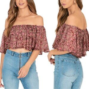 Amuse Society Lets Flounce Woven Top Large Floral Red Pink Summer